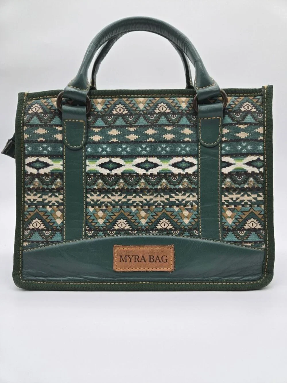 Myra Hunter Green Cream Double Handle Purse Bag *No Crossbody Strap - Picture 1 of 8